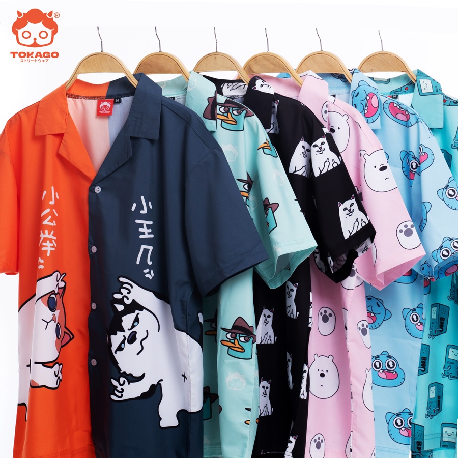 ✆☾Áo sơmi đi biển tay lỡ cartoon hoạ tiết hoạt hình, hình in ngỗ nghĩnh local brand Tokago unisex nam nữ form rộng nhiều