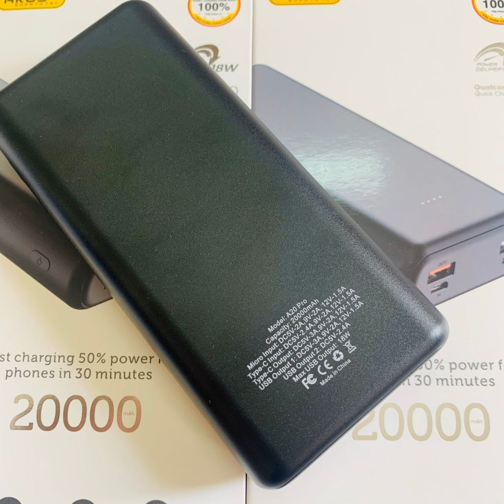 Sạc dự phòng AKUS A20 Pro 20000 mAh - sạc nhanh QC 3.0 cho IPhone, IPad, Samsung và nhiều dòng máy