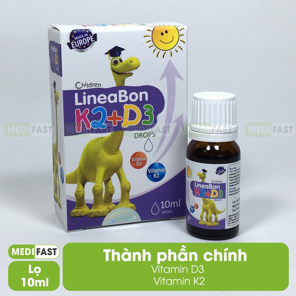 Lineabon D3K2MK7 Chính hãng, Hỗ trợ bổ sung vitamin D3 cho bé từ 0m, có tem tích điểm, date xa