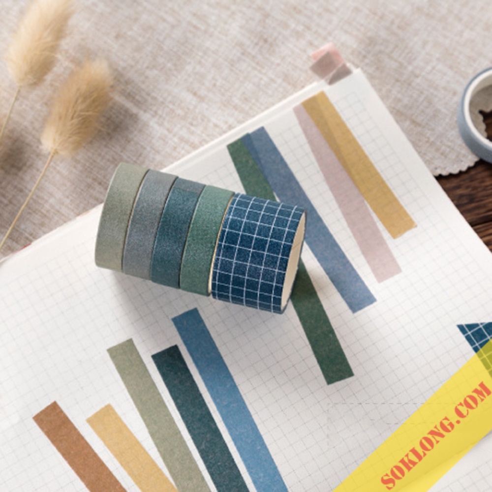 Bộ 10 washi tape trơn màu Pastel/ Vintage WA09 cổ điển tùy chọn bắng dính trang trí bullet journal nhiều họa tiết