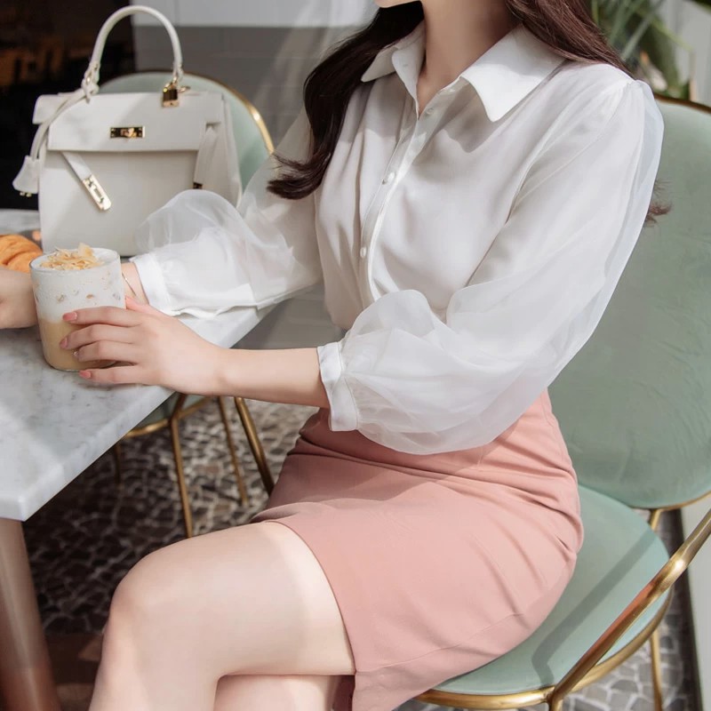 [Mã FASHIONG30 hoàn 15% tối đa 30K xu đơn 150K] Áo Sơ Mi Nữ Công Sở Xuu Design, Áo Sơ Mi Tay Lỡ Phối Voan TK20.01 Lộ Cúc