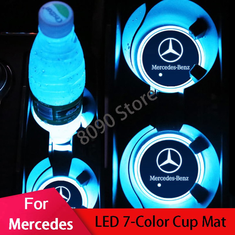 Bộ 2 Miếng Lót Cốc Nước Gắn Đèn Led 68mm 7 Màu Cho Mercedes Benz Amg Mercedesbach W220 W205 W222 W123 W12 W255