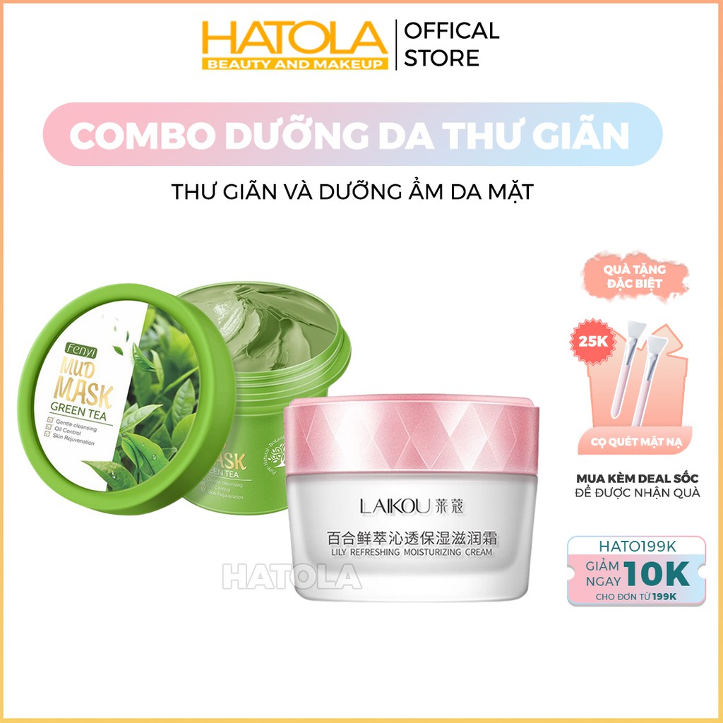 Sét dưỡng da đơn giản thư giãn da mặt Laikou gồm mặt nạ bùn đậu xanh và kem dưỡng ẩm giúp da sáng hồng căng mịn