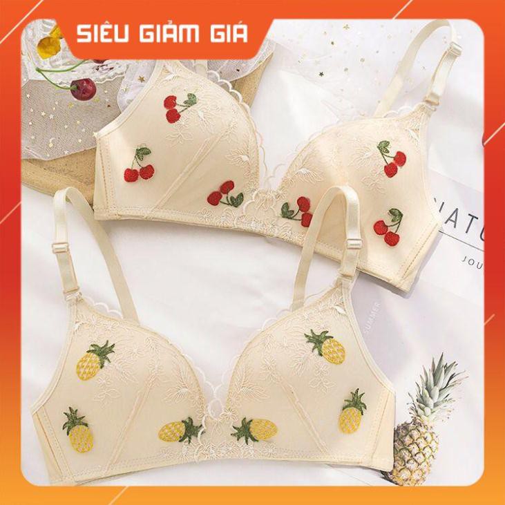 Áo ngực su đúc không gọng đệm mỏng pha ren, áo lót thêu hoa quả cực quyến rũ