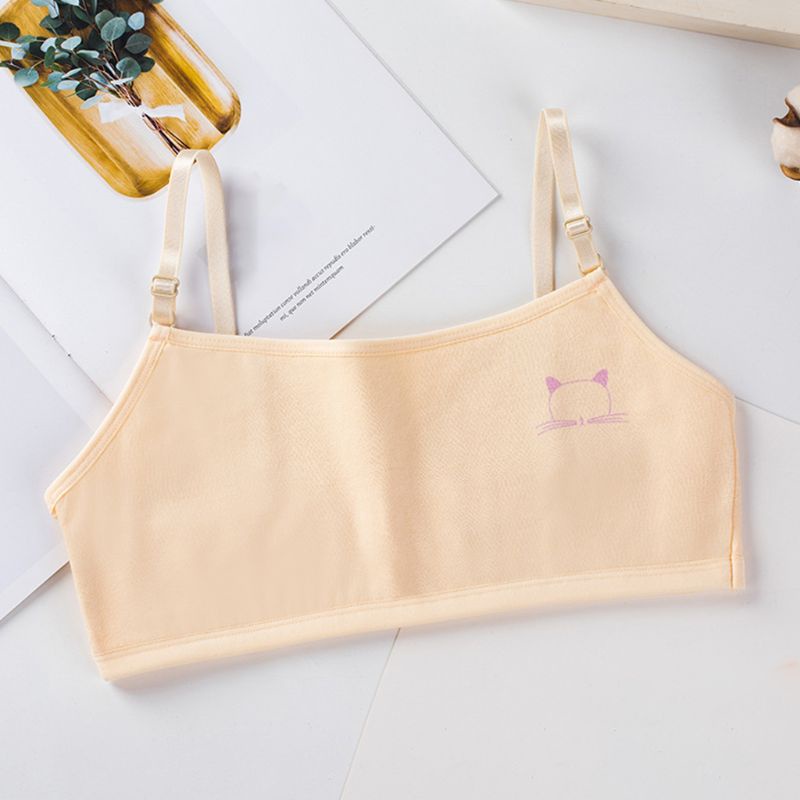 Áo Ngực Cotton Hai Lớp Màu Kẹo Ngọt In Họa Tiết Mèo Hoạt Hình Dễ Thương Dành Cho Tuổi Teen
