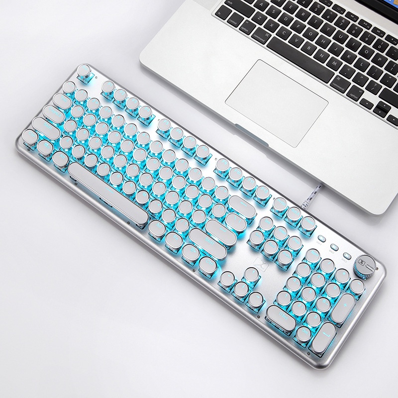 Bàn phím cơ Blue switch XinMeng K901, Bàn phím gaming chính hãng led RGB Phím tròn mạ bạc cá tính có núm xoay đa năng