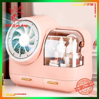 Hộp Đựng Mỹ Phẩm ❤️HOT❤️ Tủ Đựng Mỹ Phẩm Mini Để Bàn Gương Đèn Led, Quạt gió, Xoay 360 Độ Nhiều Tầng, Nhiều Màu [BH 12T]