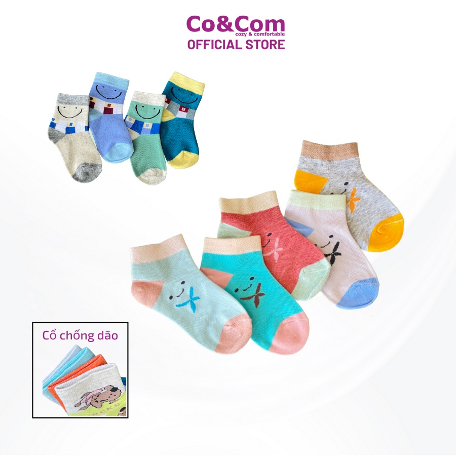 Set 2 Tất Bé Gái Cổ Ngắn Co&amp;Com PKTN0088 Họa Tiết Đa Dạng Ngộ Nghĩnh Cotton Kháng Khuẩn