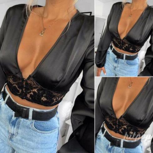 Áo Croptop Cổ Chữ V Khoét Sâu Quyến Rũ Cho Nữ * * *