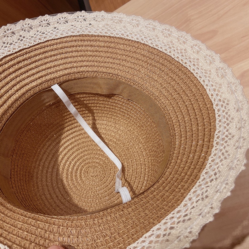 Mũ/nón cói viền ren 2 tầng thắt nơ xinh xắn phong cách vintage Hàn Quốc freesize cho bé từ 3 đến 10 tuổi