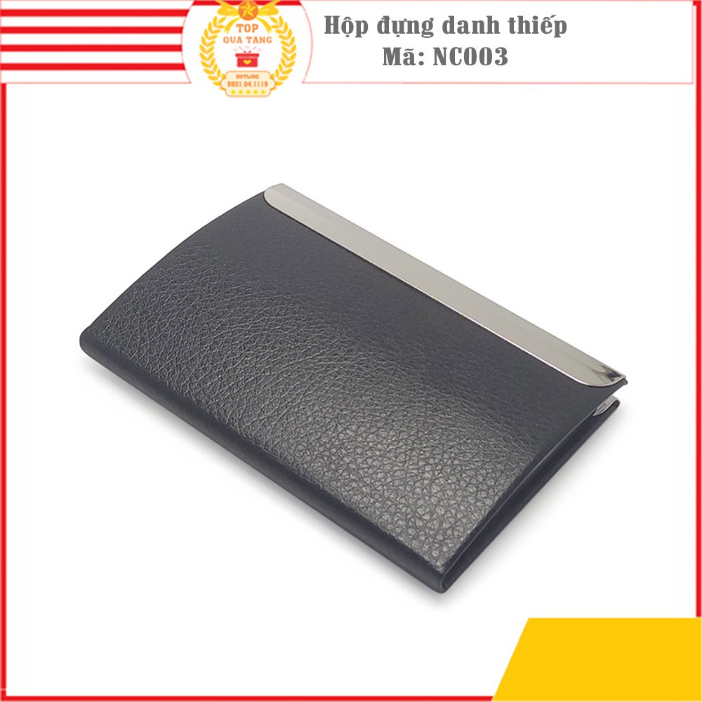 Hộp đựng card danh thiếp, thẻ tín dụng da PU cao cấp mềm mịn vân đen đẹp NC003 | Khắc tên theo yêu cầu