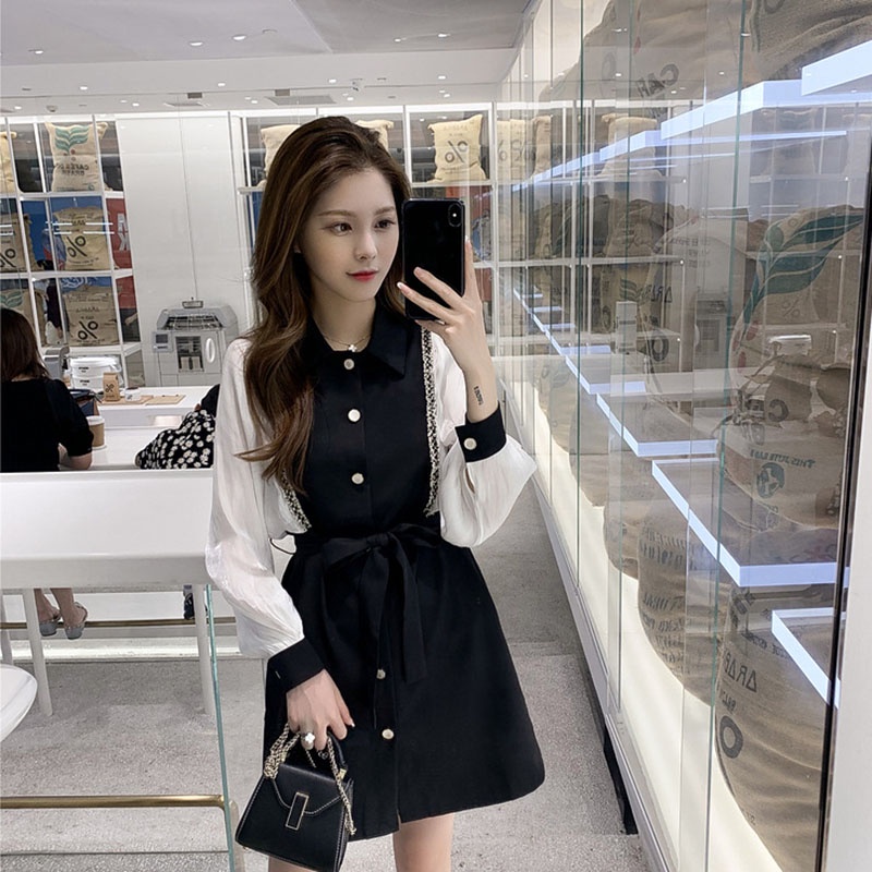 IELGY   Đầm Đen Tay Dài Dáng Ôm In Họa Tiết Thời Trang Sang Trọng Cho Nữ