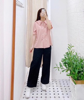 Sét áo cổ sen bèo và quần ( ảnh chụp thật 100%)