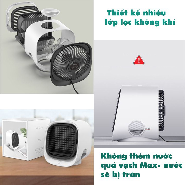 Quạt điều hòa không khí mini để bàn không gây tiếng ồn êm dịu nhẹ- có đèn Led 7 màu và cổng sạc USB