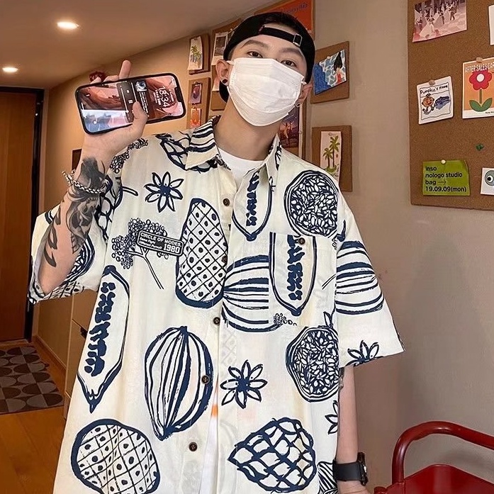 Áo Sơ Mi Tay Ngắn In Họa Tiết Phong Cách Âu Mỹ Thời Trang Cho Nam