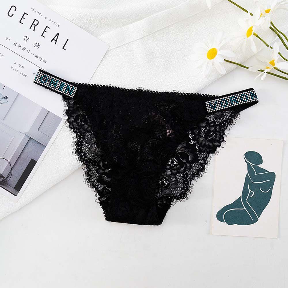 Qqmall Quần Lót cotton Lọt Khe Phối Ren Hoa Đính Đá Gợi Cảm Cho Nữ