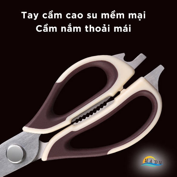 Kéo cắt gà nhà bếp inox 304 cao cấp độ cứng cao cắt sắc bén tay cầm êm ái kéo làm bếp đa năng cạo vảy cá nạo củ quả SSGP