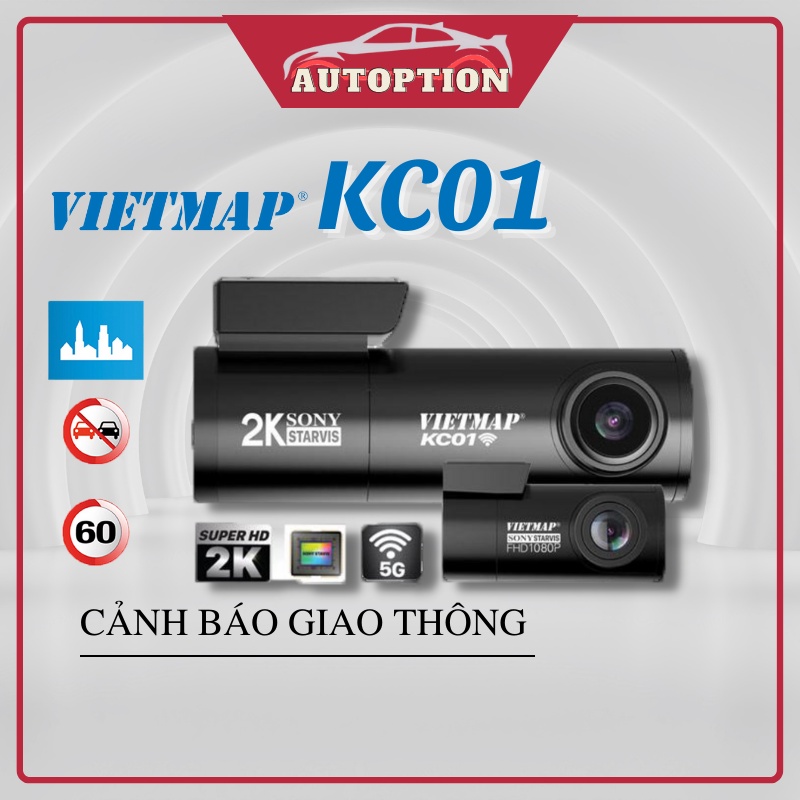 Camera hành trình Vietmap KC01 PRO có Wifi nết nối cảnh báo giao thông bằng giọng nói,độ phân giải 2k tặng thẻ nhớ 32gb