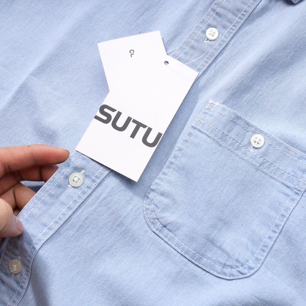 Áo Sơ Mi Jeans Tay Ngắn Nam SUTU BRAND Phong Cách Hàn Quốc Vải Denim Chắc Chắn Thông Thoáng Trẻ Trung | A0A