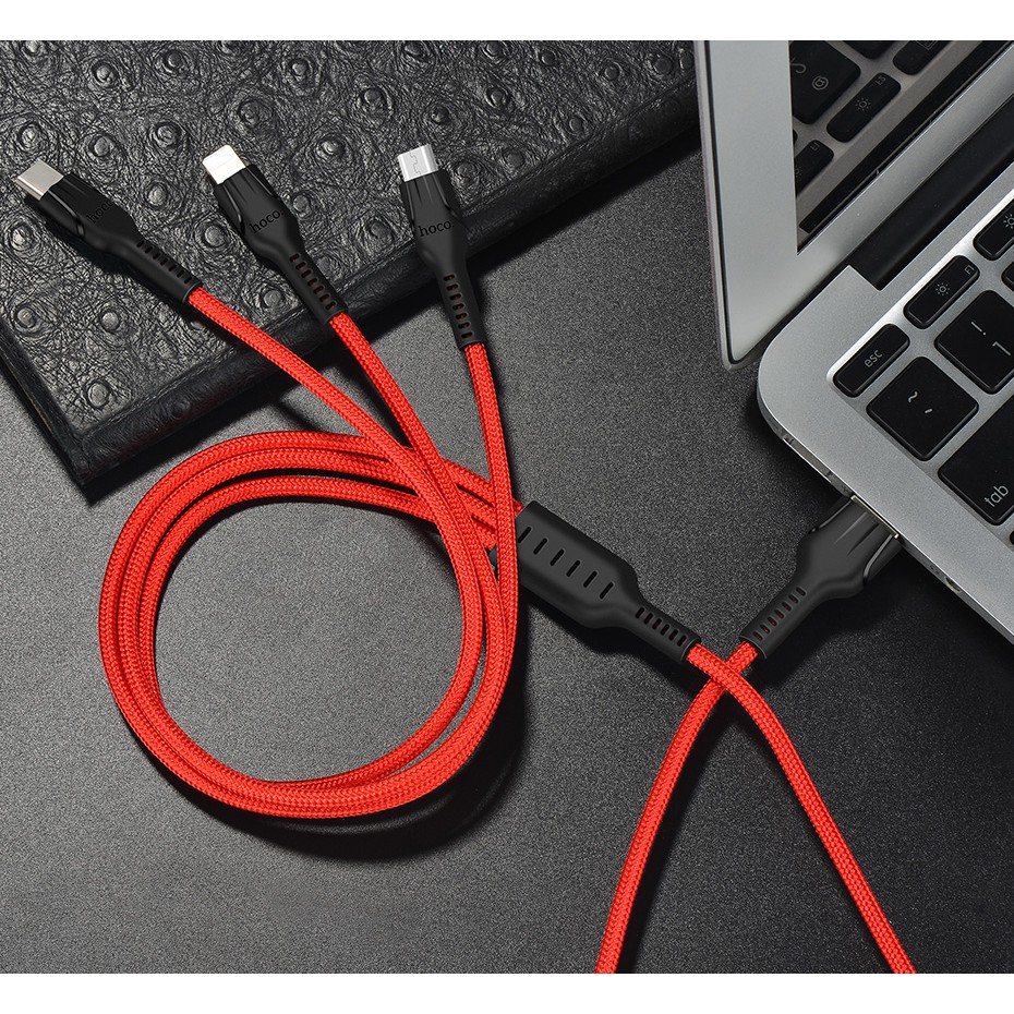 Dây cáp sạc nhanh HOCO. 3 trong 1 Type C Micro USB đa năng dành cho điện thoại chất lượng cao