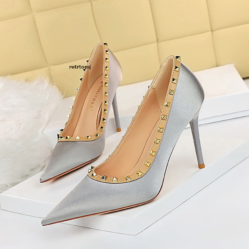 【to】 Womens Rivet High Heels Sexy Pointed Toe Stilettos Dress Party Pump Shoes .