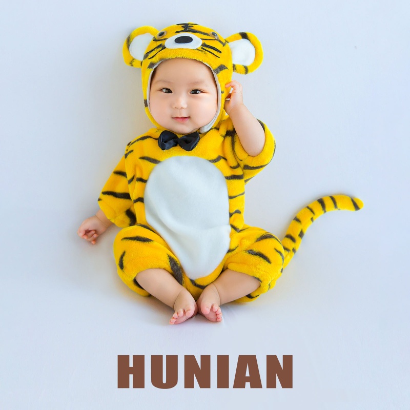 Set 2 món áo liền thân tay ngắn + mũ đội hình hổ dễ thương làm phụ kiện chụp ảnh cho bé sơ sinh
