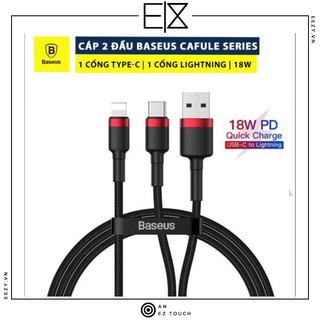 DÂY SẠC 2 ĐẦU TYPE C VÀ LIGHTNING SẠC NHANH PD 18W BASEUS CAFULE CHÍNH HÃNG MỘT DÂY SẠC TYPE C MỘT DÂY SẠC IPHONE