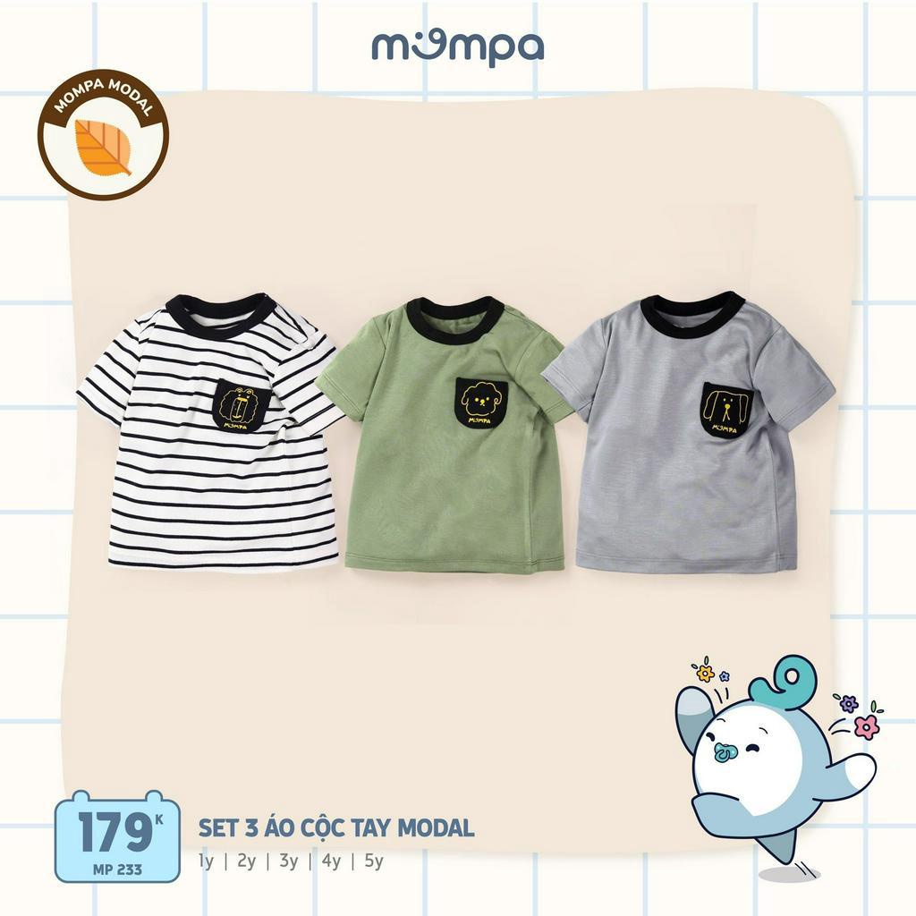 Áo cộc tay cho bé Mompa Set 3 chiếc 1-5 tuổi vải Modal túi ngực mềm mại co giãn thoáng mát 233