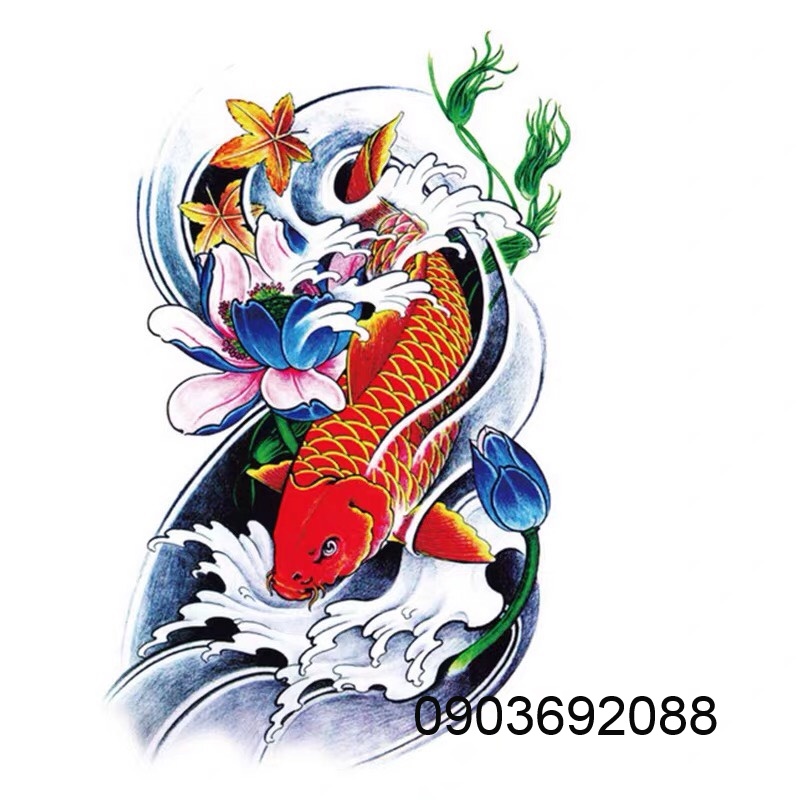 [HCM] Hình xăm dán - tattoo sticker cá chép 15 x 21cm