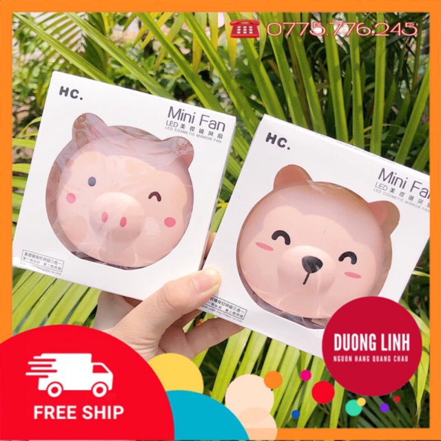 🌝Quạt HÌNH HEO mini kèm gương và đèn led hình heo siêu dễ thương🐷🐽🐷