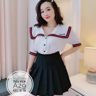 Áo cổ vuông thêu viền bigsize 55kg - 90kg