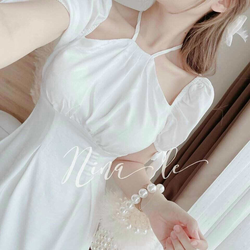 (Freeship) Đầm umi có mút tay hoa tay ngắn váy dài trên gối