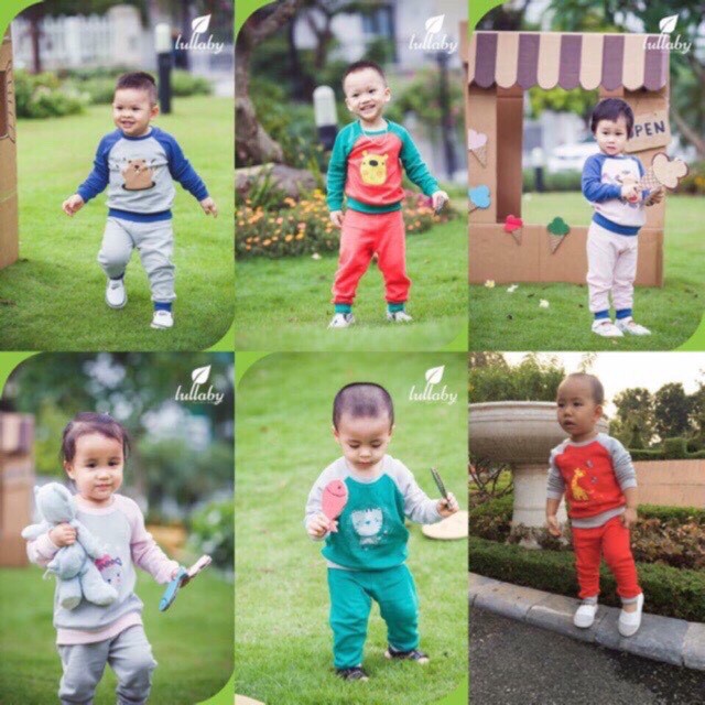 Bộ thu đông bé trai/bé gái,LULLABY Bộ Pijama raglan bé trai/ Bé gái