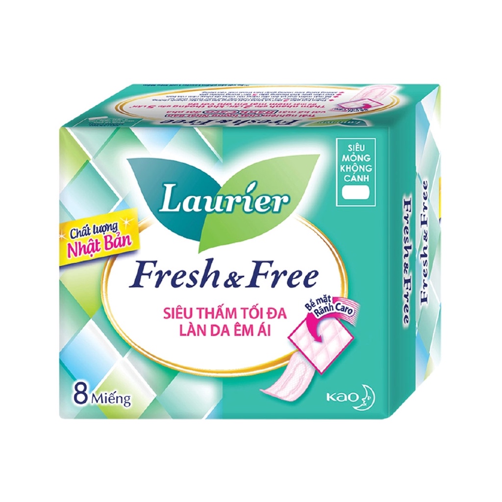 Băng Vệ Sinh Laurier Fresh&amp;Free Siêu Mỏng Không Cánh 8 Miếng Fresh&amp;Free 22cm