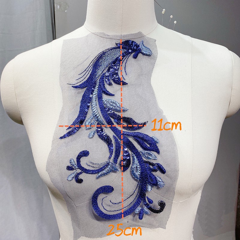 1 Cặp Miếng Vá Quần Áo Thêu Hình Lông Công Đính Kim Sa