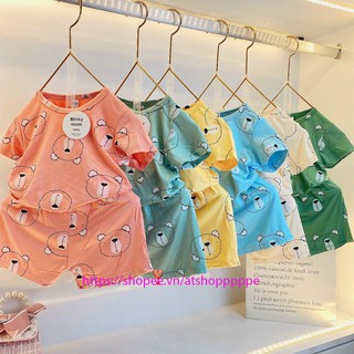 Đồ bộ cho bé trai và bé gái chất thun lạnh in hình gấu QATE666 từ 8kg đến 18kg [ Hàng Chuẩn Loại 1 ]