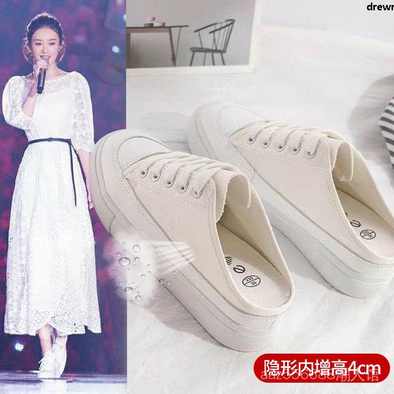 Giày Vải Canvas Tăng Chiều Cao Hở Lưng Kiểu Hàn Quốc Thời Trang 2019 Cho Nữ