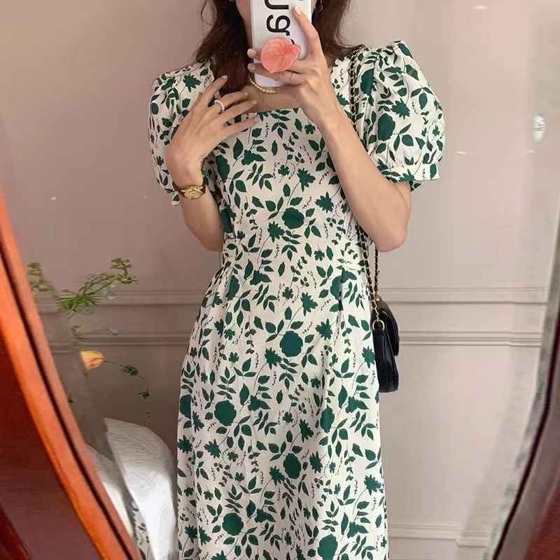 Đầm hoa Perty tay ngắn phồng thời trang mùa hè Hàn Quốc dành cho nữ