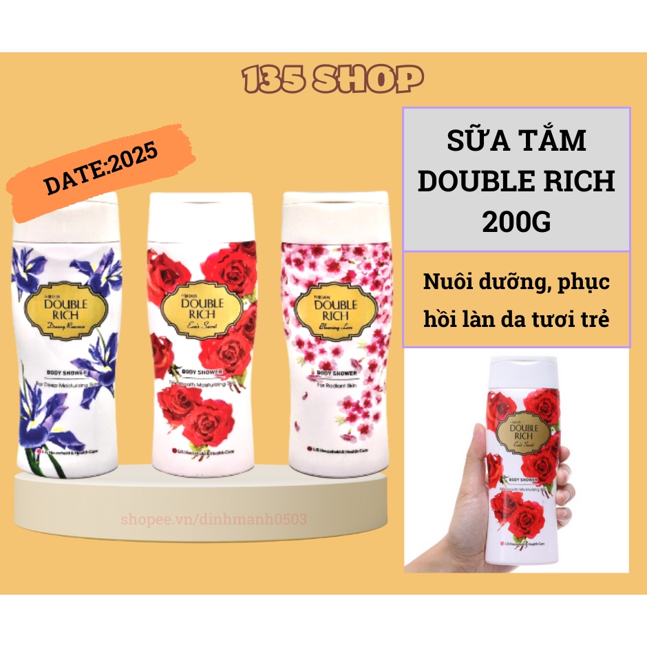 Sữa Tắm Hương Nước Hoa Thơm Double Rich Hàn Quốc Hoa Hồng - Iris - Anh Đào Dưỡng Da Trắng Sáng 200g/550g Hàn Quốc