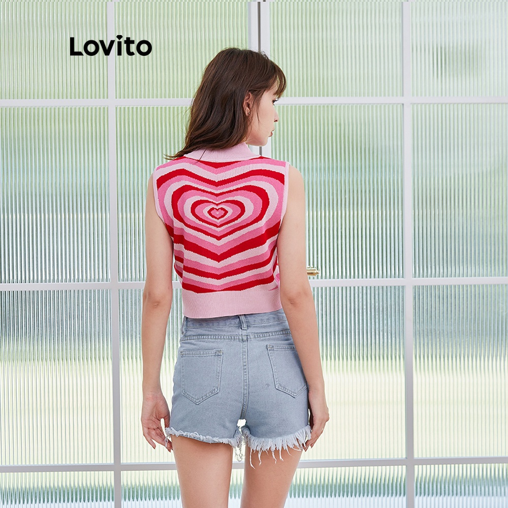 Áo Lovito cổ tròn không tay in họa tiết trái tim dáng ôm thời trang thường ngày cho nữ L04160 (màu hồng) | BigBuy360 - bigbuy360.vn