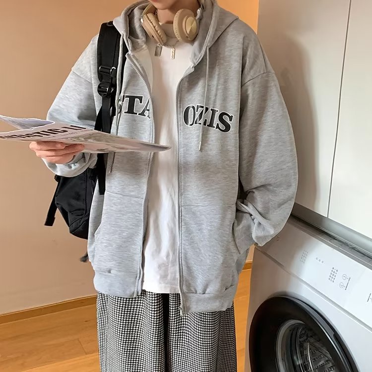 Áo Khoác nam Có Mũ Trùm áo khoác dây kéo Phối Khóa Kéo In Chữ Đơn Giản Phong Cách Hàn Quốc áo khoác hoodie Cổ Điển Thời Trang áo khoát Nam Nữ