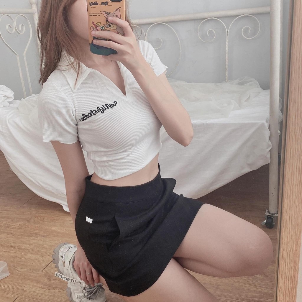(HÀNG MỚI VỀ-SLL)ÁO THUN GÂN CỔ SƠMI THÊU CHỮ ❤️❤️❤️ (CHIBEST)_ATH070