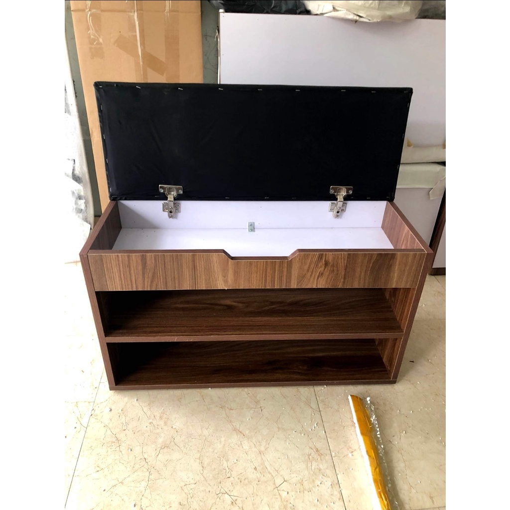 Kệ Tủ Giày Mini 2 Tầng Có Nắp Gập Giấu Đồ Tiện Lợi - Đệm Ngồi Lót Da Êm Ái - Nội Thất 3A Cao Cấp