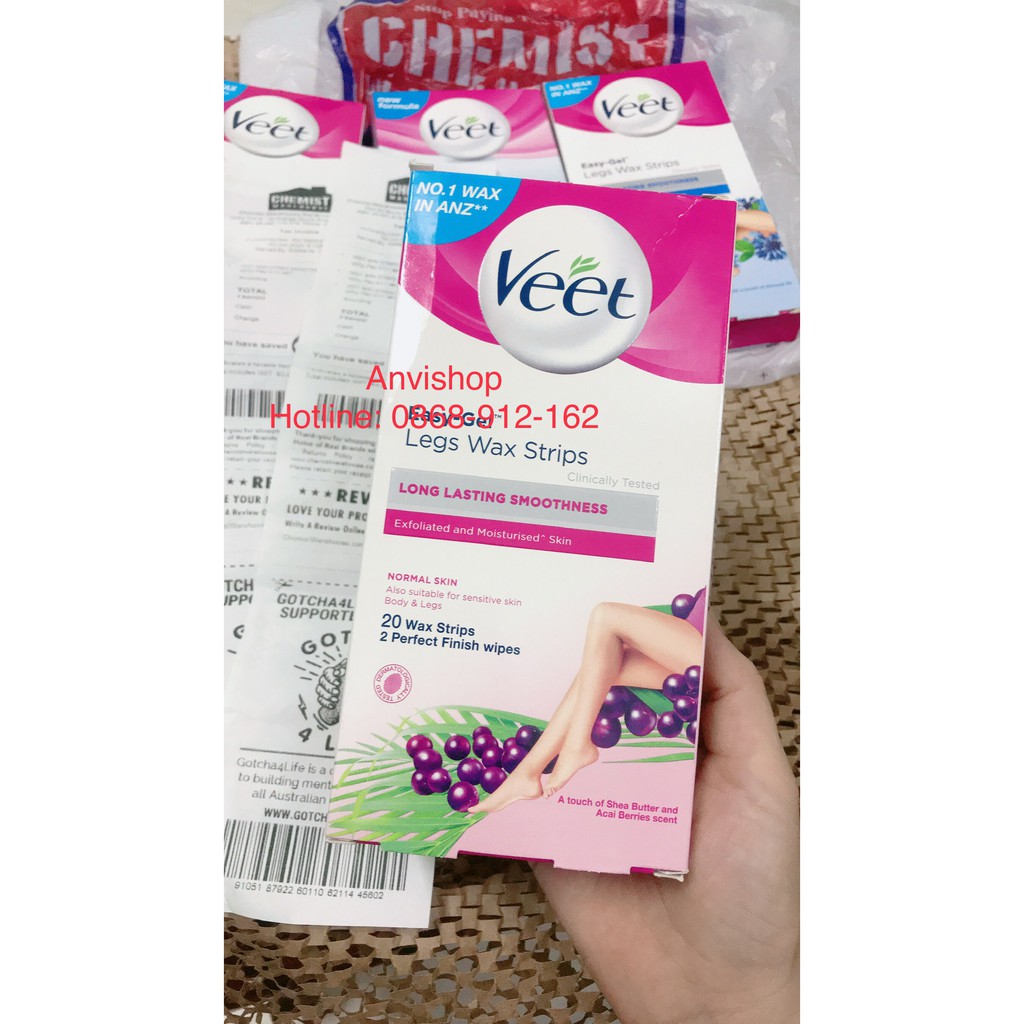 Miếng dán tẩy lông VEET dùng cho cơ thể / vùng kín / tay chân ANVISHOP - VEET Wax trips (veet body)