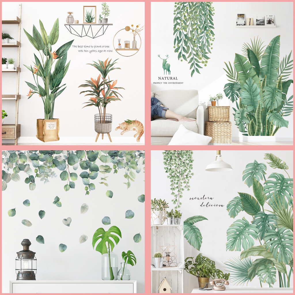 Giấy dán tường trang trí decor phòng ngủ cho bé như Hàn Quốc, tấm giấy sticker hình lá cây xanh