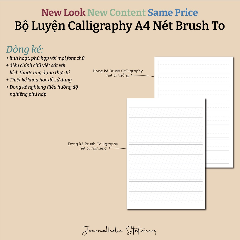 Bộ Giấy Luyện Chữ A4 Calligraphy/Brush Lettering - Nét Brush To - Journalholic Stationery
