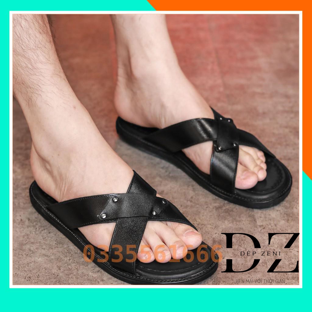 Dép Nam Da Bò Cao Cấp - Đế Cao Su Khâu Chắc Chắn- Mã D011
