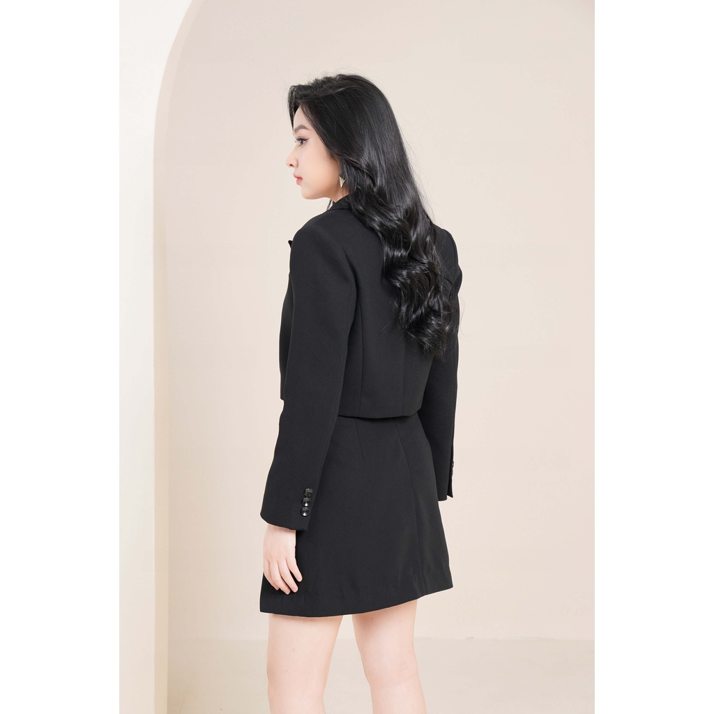 Áo Vest Nữ Dáng Ngắn Vạt Chéo Phối Váy Xẻ Trước VENUSSECRET