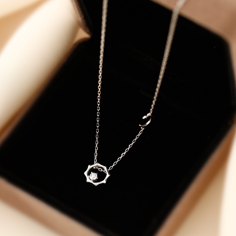 Kim cương sáng bóng Mặt trời Mặt trăng Mặt dây chuyền Vòng cổ Phong cách Hàn Quốc Vòng cổ cho nữ
