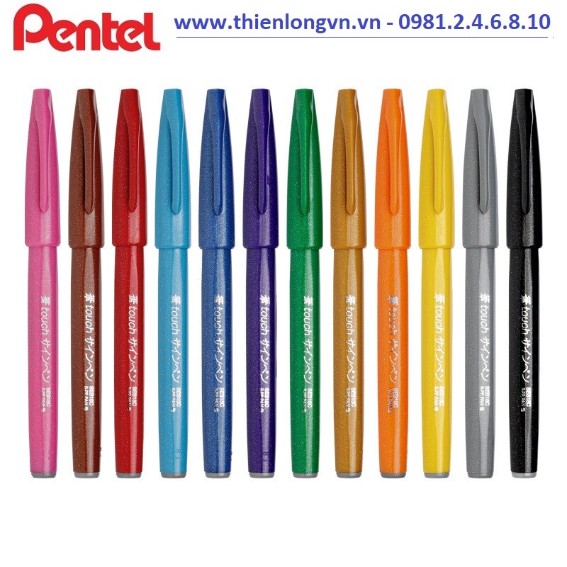 Bộ 12 cây bút lông viết thư pháp hiện đại Brush Pentel SES15 - Calligraphy Fude Touch Sign